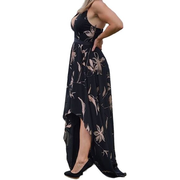 HALSTON black/gold high/ low chiffon evening gown Final Discount - Picture 15 of 15